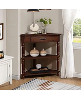 Space-Saving Corner Table Solid Wood, Easy Assembly, Rounded Corners
