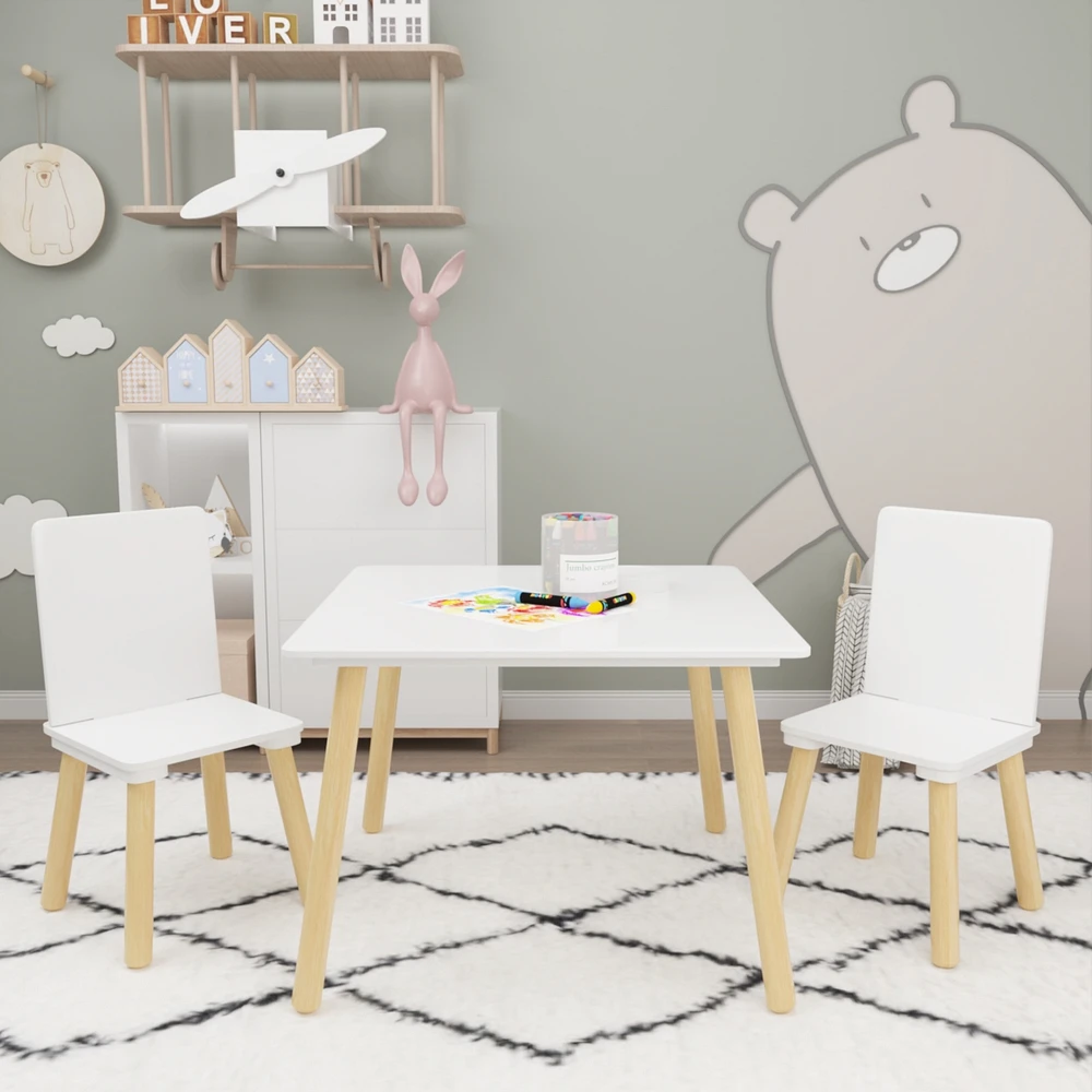 Sturdy Kids Table and Chairs Set in White