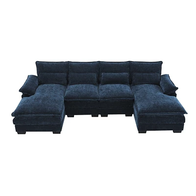 Mondawe 109.8x55.9" Modern U-shaped Sectional Sofa with Waist Pillows,6-seat Upholstered Symmetrical Sofa Furniture,Sleeper Sofa Couch with Chaise Lou