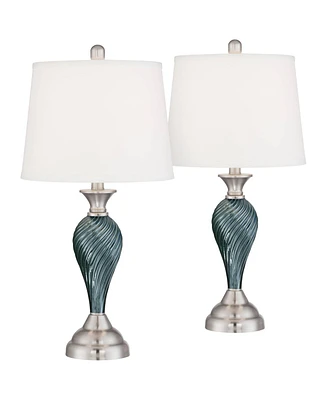 Arden 25" High Twist Column Modern Coastal Table Lamps Set of 2 Green-Blue Glass Living Room Bedroom Bedside Nightstand House Office Home Reading