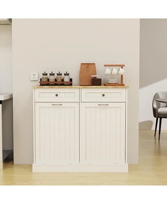 Multifunctional Trash Cabinet with Drawers and Uv Painting for Kitchen and Laundry (White)