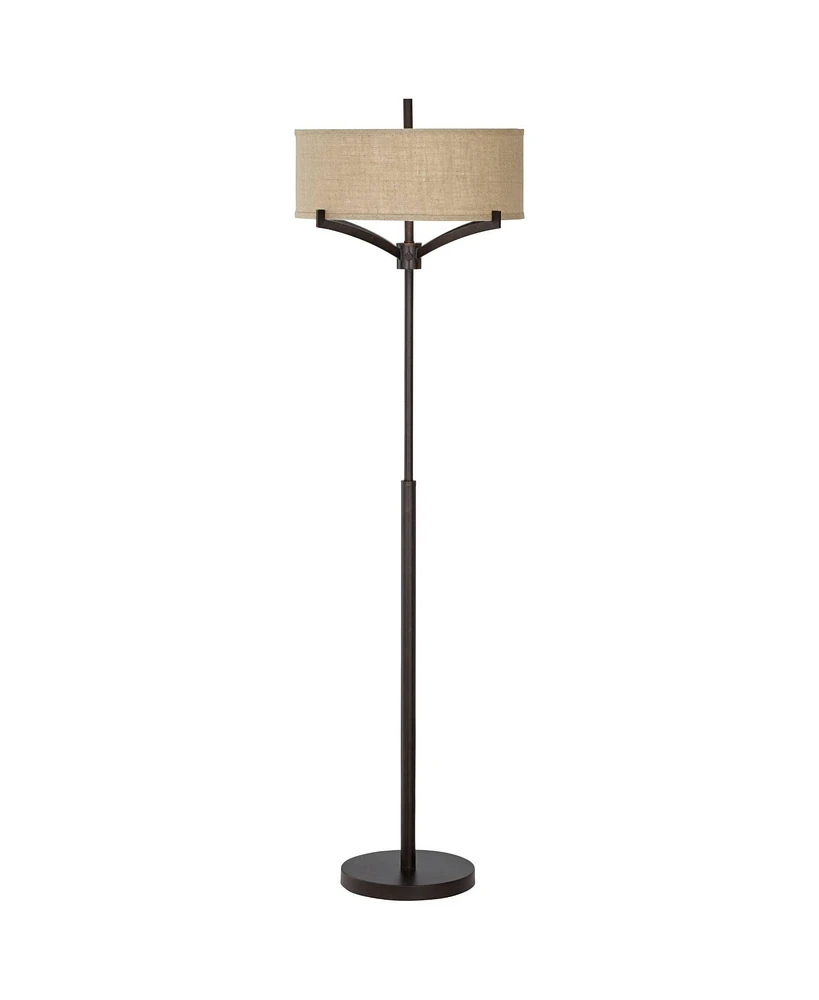 Tremont Modern Mid Century Floor Lamp Standing 62" Tall Deep Bronze Metal Tan Burlap Drum Shade for Living Room Reading Bedroom Office House Home