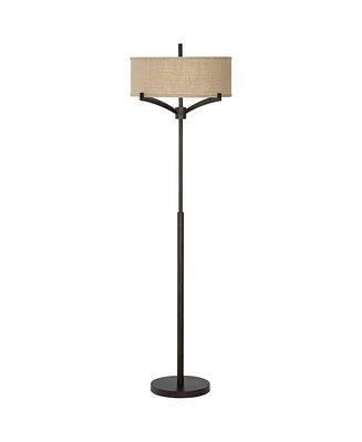 Tremont Modern Mid Century Floor Lamp Standing 62" Tall Deep Bronze Metal Tan Burlap Drum Shade for Living Room Reading Bedroom Office House Home