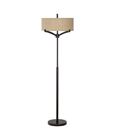 Tremont Modern Mid Century Floor Lamp Standing 62" Tall Deep Bronze Metal Tan Burlap Drum Shade for Living Room Reading Bedroom Office House Home