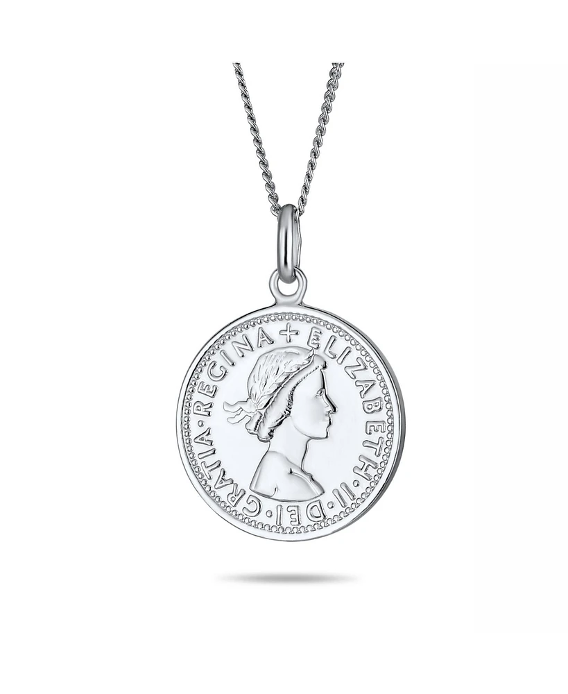 Bling Jewelry Royal Special Coin Disc Round Circle Medallion Pendant 1957 Special Queen Elizabeth Coin Necklace Sterling Silver