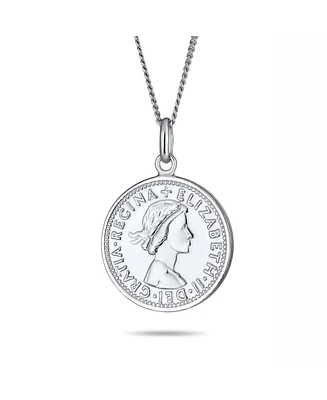 Bling Jewelry Royal Special Coin Disc Round Circle Medallion Pendant 1957 Special Queen Elizabeth Coin Necklace Sterling Silver