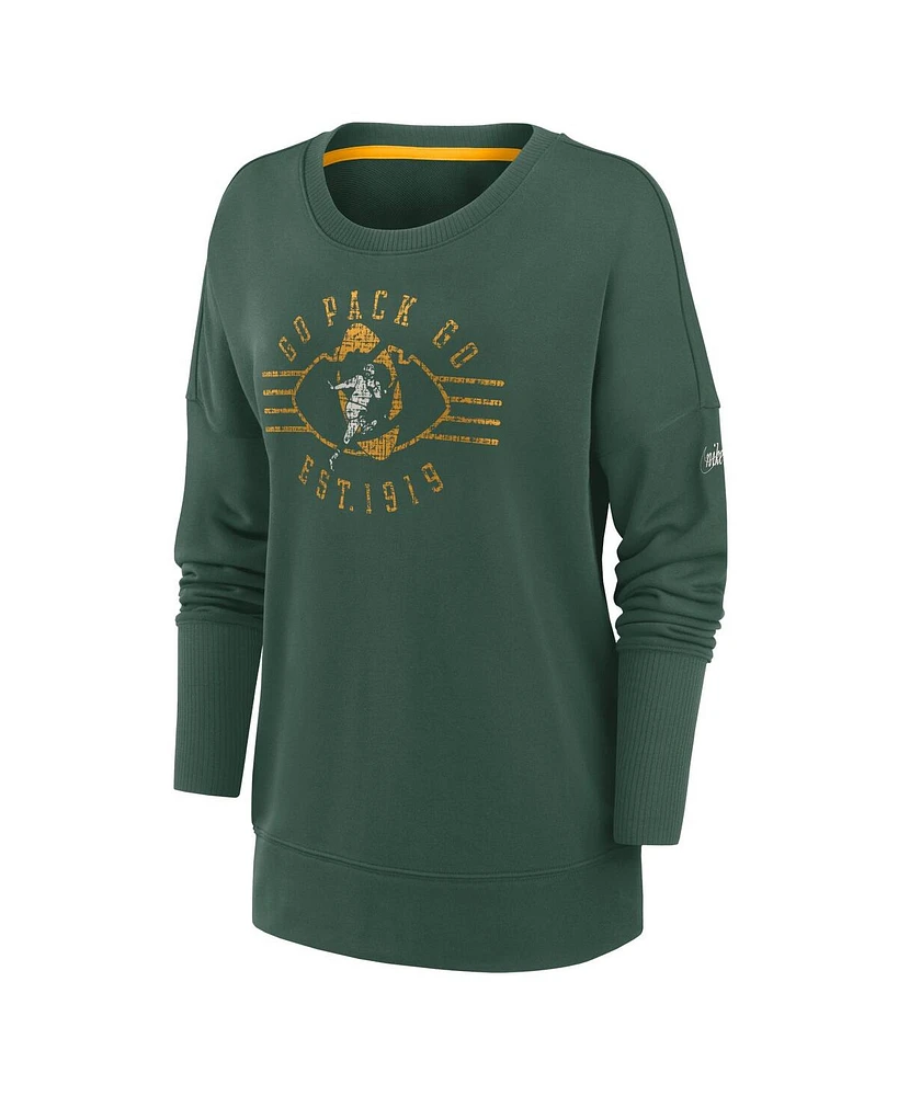 Nike Women's Green Green Bay Packers Rewind Playback Icon Performance Pullover Sweatshirt