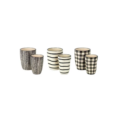 Textured Ceramic Planter and Vase Set – Wavy Pattern, Set of 6 for Stylish Plant Display