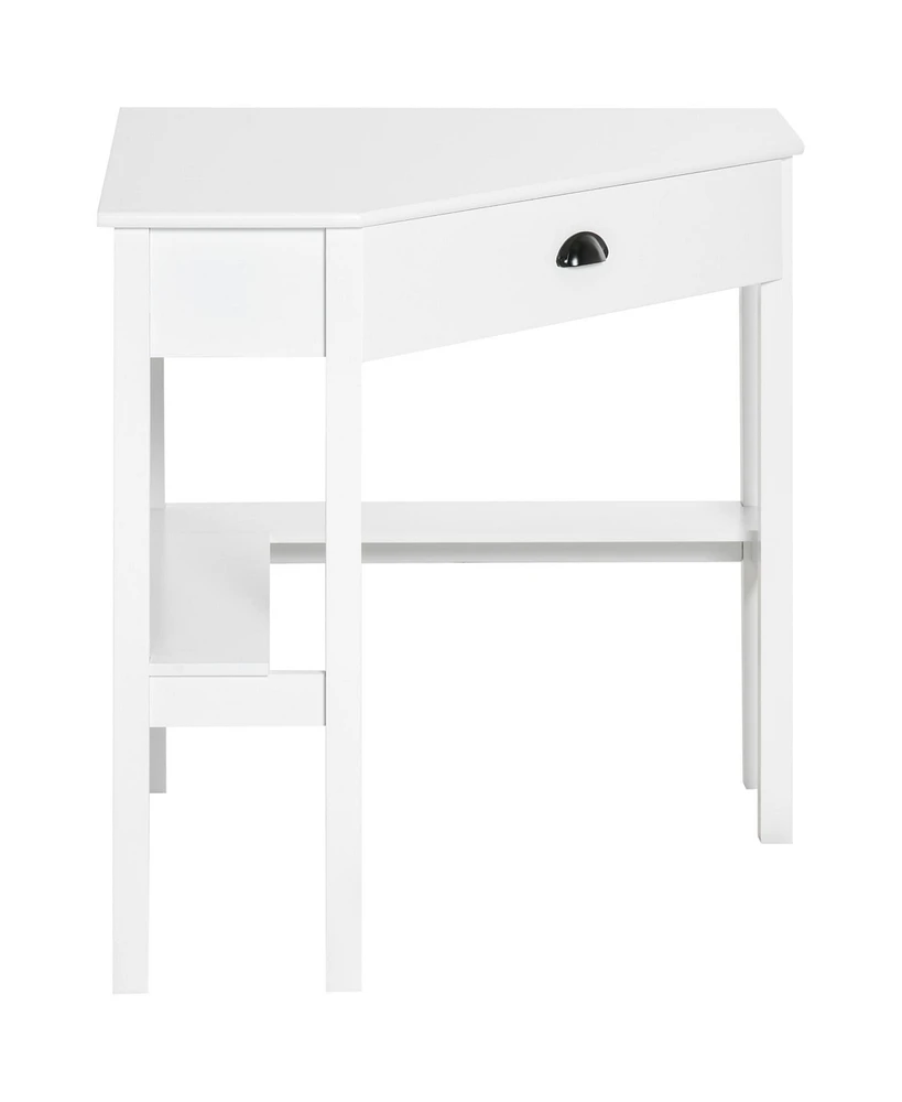 Homcom Corner Desk Triangle Computer Desk with Drawer & Storage Shelves,