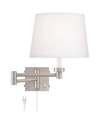 Vero Modern Swing Arm Wall Lamp with Usb Charging Port Brushed Nickel Plug-In Light Fixture White Drum Shade for Bedroom Bedside House Reading Living
