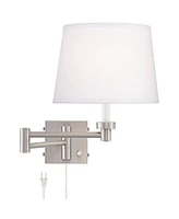 Vero Modern Swing Arm Wall Lamp with Usb Charging Port Brushed Nickel Plug-In Light Fixture White Drum Shade for Bedroom Bedside House Reading Living