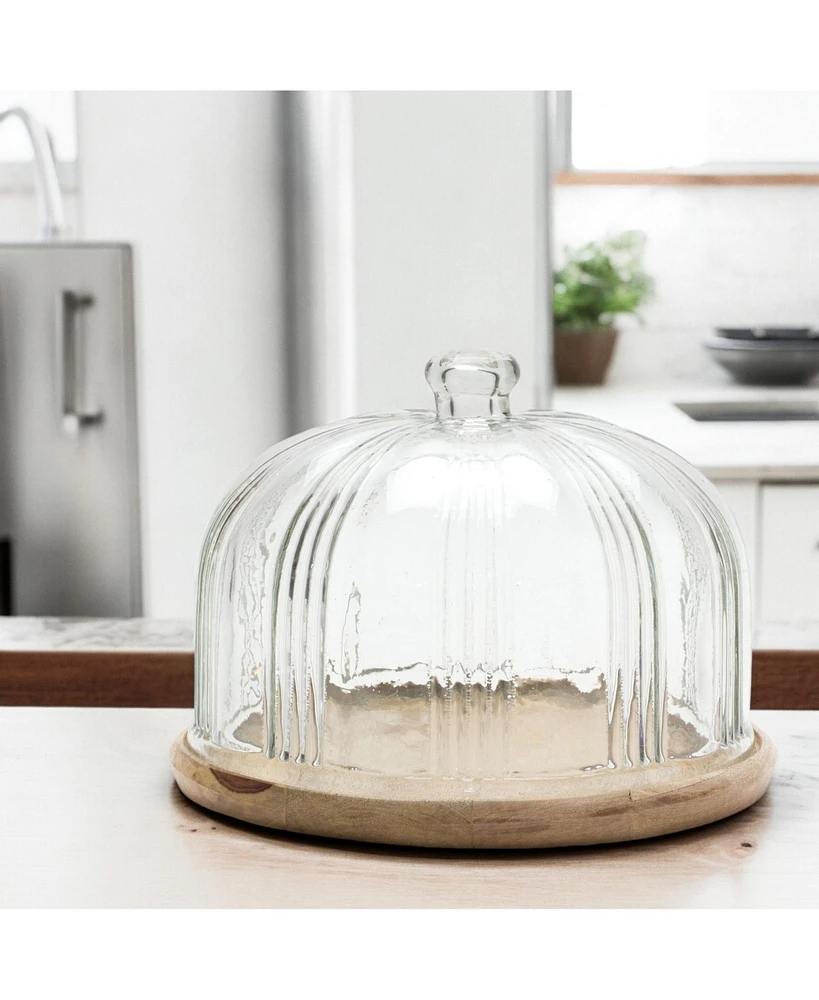 Slickblue Glass Cloche With Wood Plate