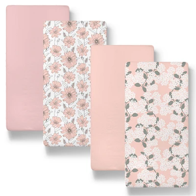 The Peanutshell Cottage Floral Cotton Jersey 4 Pack Bassinet Sheets
