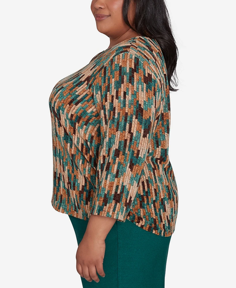Alfred Dunner Plus Size Emerald Isle Chenille Vertical Texture Top