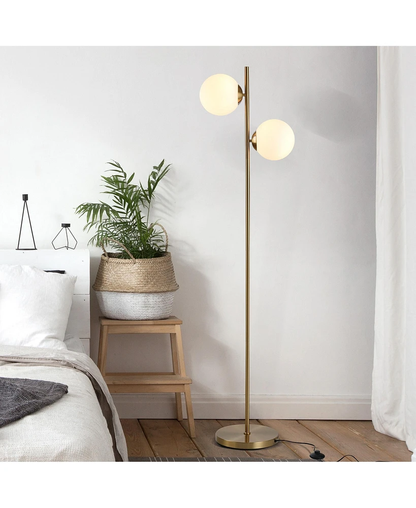 Homcom Modern Floor Lamp with 2 Globe Lamp Shade Reading Sding Light