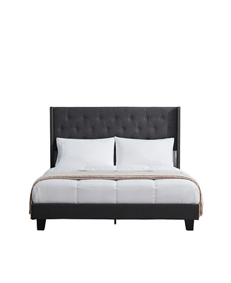 Clara Clark Wingback Diamond Upholstered Platform Bed - King - Silver