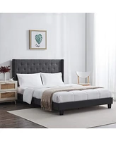 Clara Clark Wingback Diamond Upholstered Platform Bed - King - Silver