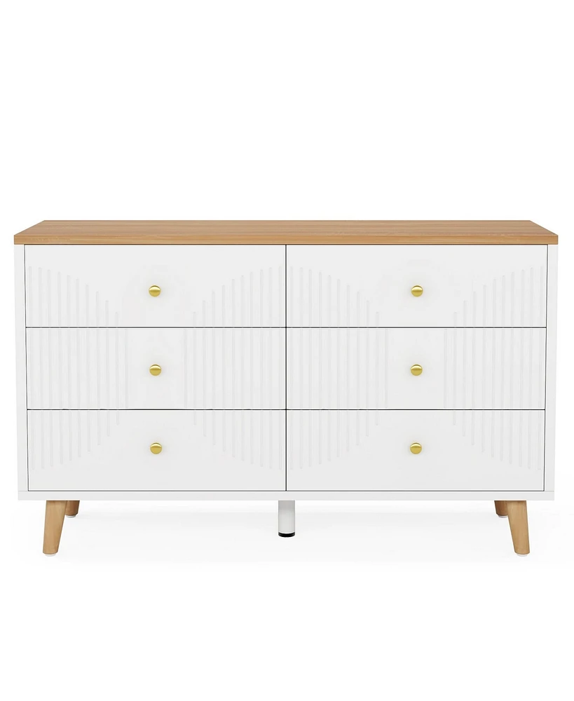 Tribesigns 6 Drawer Dresser, 47 inch Modern White Dresser for Bedroom, Wide Large Double Dresser Wood Storage Organizer Chest of Drawers for Closet Li