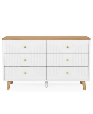Tribesigns 6 Drawer Dresser, 47 inch Modern White Dresser for Bedroom, Wide Large Double Dresser Wood Storage Organizer Chest of Drawers for Closet Li