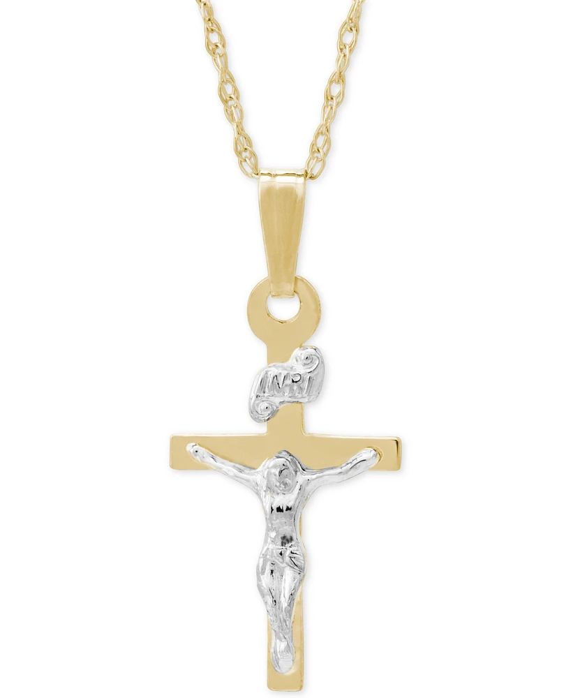 Children's Two-Tone Crucifix Pendant Necklace in 14k Gold