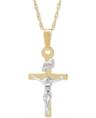 Children's Two-Tone Crucifix Pendant Necklace in 14k Gold