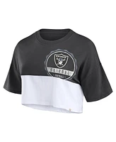 Fanatics Women's Black/White Las Vegas Raiders Boxy Color Split Cropped T-Shirt