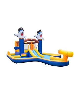 7-In-1 Water Slide Park with Splash Pool and Water Cannon with 680W Blower