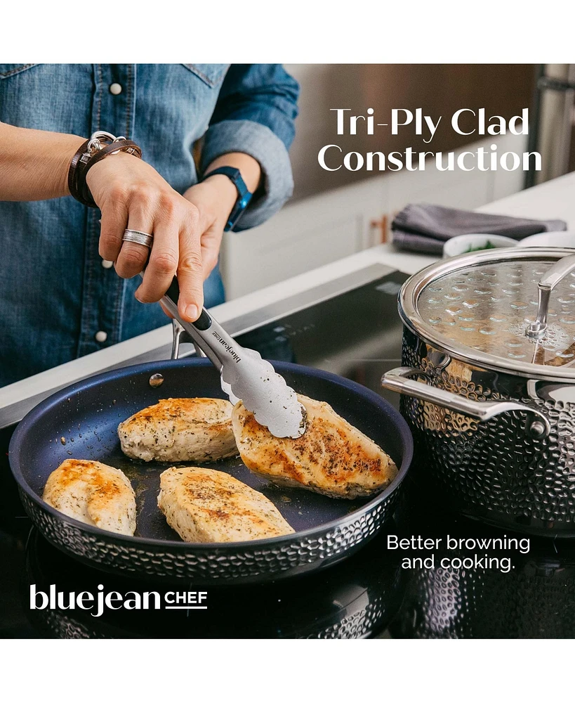 Blue Jean Chef -Piece Stainless Steel Cookware Set, Hammered Finish, Tri-Ply Construction Clad Cookware, Nonstick Induction