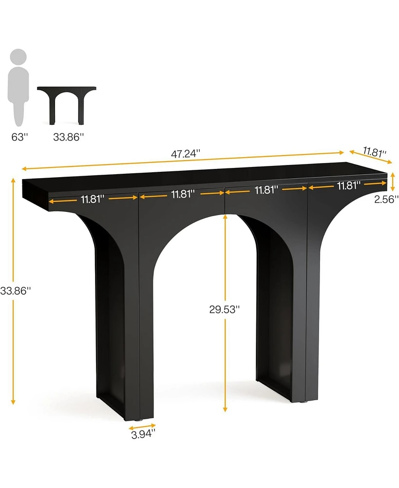 Tribesigns 47 Inches Console Table, Black Entryway Table, Modern Hallway Table, Sofa Table with Arch Base, Unique Foyer Table, Behind Couch Table, Woo