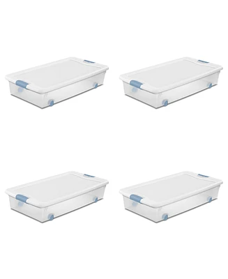 Sterilite 56 Quart Latching Stackable Wheeled Storage Container w/ Lid, (4 Pack)
