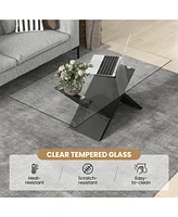 Modern Rectangle Coffee Table with Tempered Glass Top for Living Room
