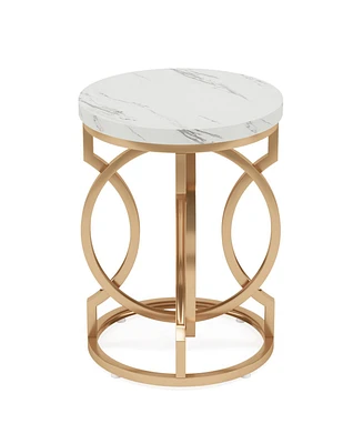 Tribesigns Round End Table, Multifunctional Accent Table Small Side Table for Living Room, Modern White Gold Nightstand with Faux Marble Tabletop, Bed