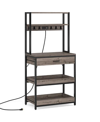 Tribesigns Bakers Rack with Power Outlets, 5-Tier Kitchen Storage Shelf, Microwave Oven Stand Drawer, 65”H Coffee Bar Table,