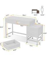 Tribesigns Vanity Desk with 5 Drawers, Makeup Vanity Table Dressing Table with Side 3-Drawer Chest, Make Up Vanities for Women, Girls (Without Mirror)