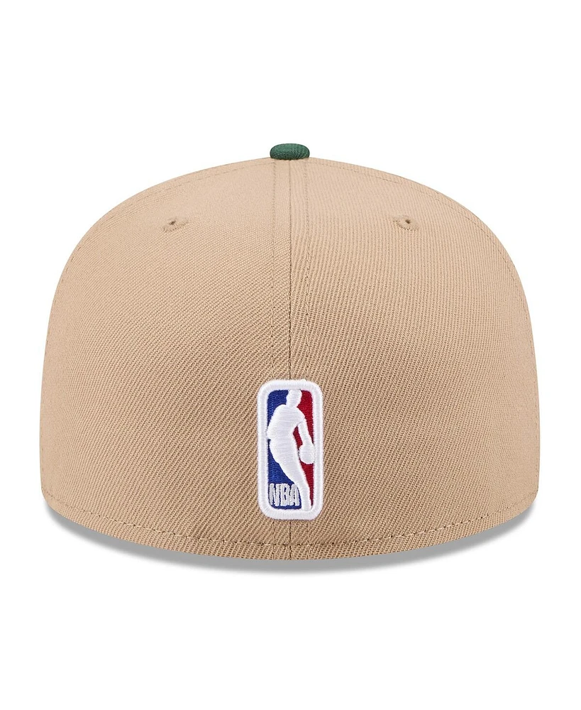 New Era Men's Tan/Hunter Green Milwaukee Bucks 2024 Nba Draft 59FIFTY Hat