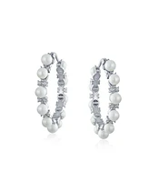 Bling Jewelry Statement Jewelry White Simulated Pearl Hoop Earrings 1.25 Diameter