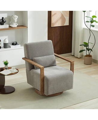 30.3"W Swivel Accent Chair with Solid Wood Arms & Comfy Cushion