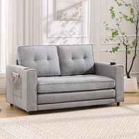 3-in-1 Tufted Futon Sofa Bed with Side Pockets and Cup Holders
