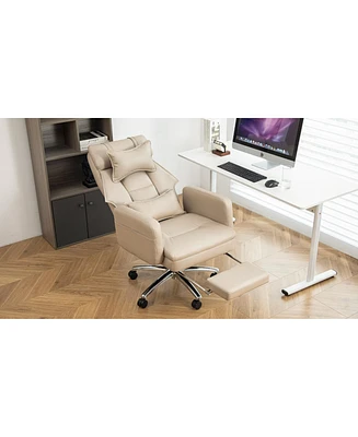 Swivel Ergonomic Office Chair with Footrest, Leather, 155° Recline