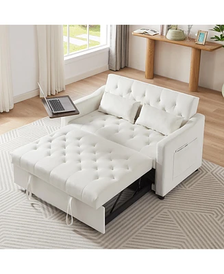 Cream Velvet Sofa Bed with Adjustable Positions