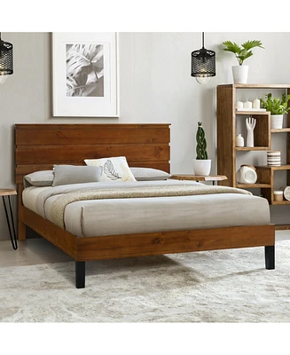 Mid-Century Modern Solid Wood Queen Bed with Unique Headboard