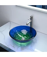 Aquaterior Tempered Glass Vessel Sink w/ Orb Single Handle Faucet Mounting Ring