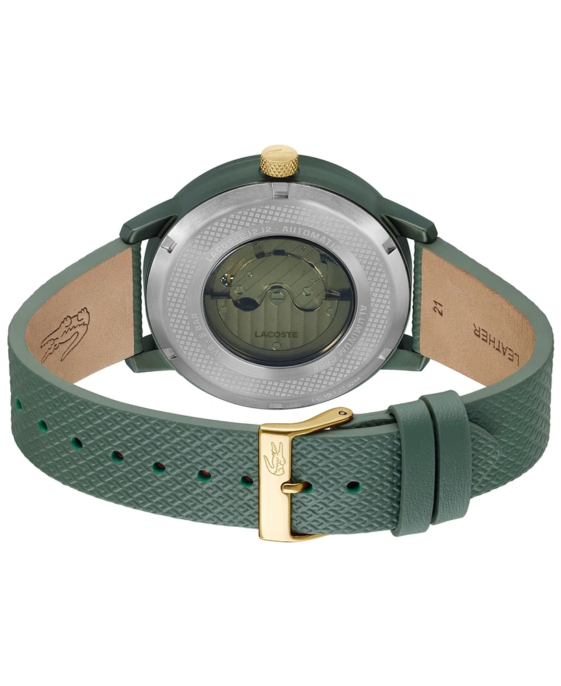 Lacoste L.12.12 Automatique Men's Green Leather Strap Watch 44mm