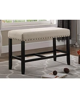 Fabric Counter Height Dining Bench with Nailhead Trim, Tan
