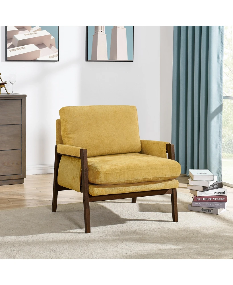 Mid-Century Modern Velvet Accent Armchair, Yellow