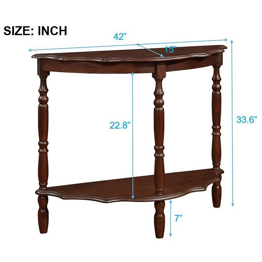 Rustic Console Table Sturdy Pine Wood, Unique Design, Open Shelf Storage