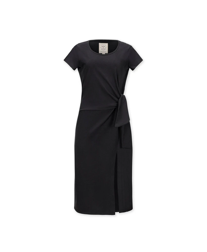 Hope & Henry Women's Organic Short Sleeve Knit Tie Midi Dress