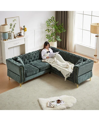 Chesterfield L-Shaped Sectional Sofa with Nailhead Trim