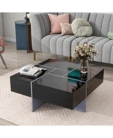 Modern Square Coffee Table with Hidden Storage and Extendable Tabletop