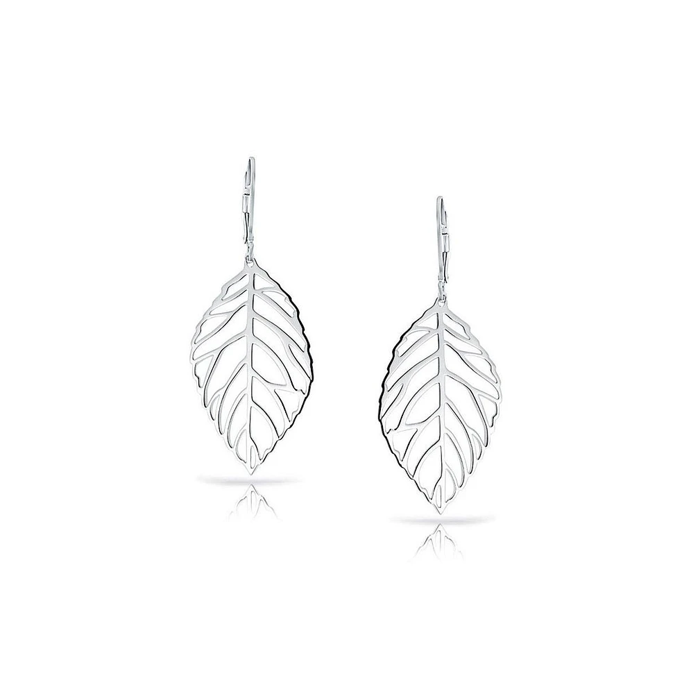 Bling Jewelry Tribal Nature Style Lightweight Open Leaf Feather Drop Dangle Lever back Earrings Sterling Silver
